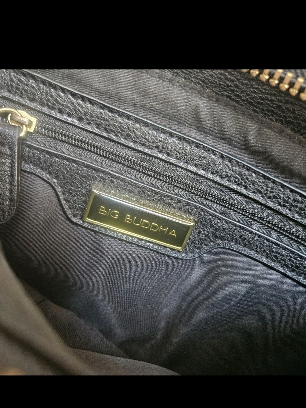 Big Buddha Black Vegan Leather Large Clutch Handbag Gold Ivory Stripe Wristlet - Picture 3 of 8